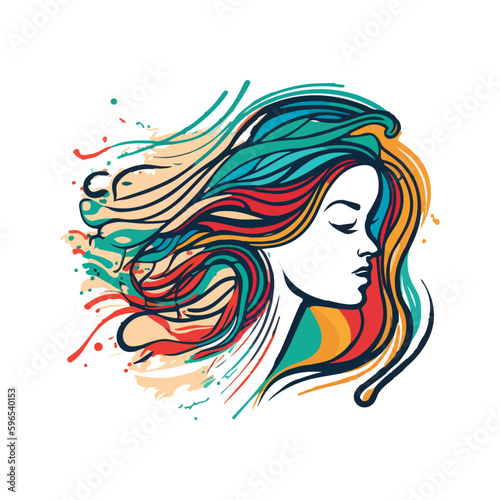 girl with long hair watercolor women logo woman t shirt design woman day ai