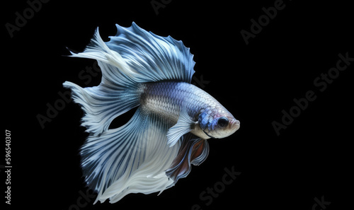 Beautiful siamese betta fish, fighting siamese fish with green blue red orange gold black colours , underwater photography isolated on black background, Generative AI © ribelco