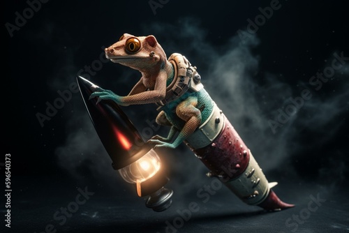 Gecko riding a rocket. Generative AI