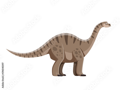 Cartoon Vulcanodon dinosaur character. Extinct reptile, Jurassic era monster or prehistoric dinosaur. Paleontology lizard, herbivorous Vulcanodon comic vector personage with long neck and tail © Vector Tradition