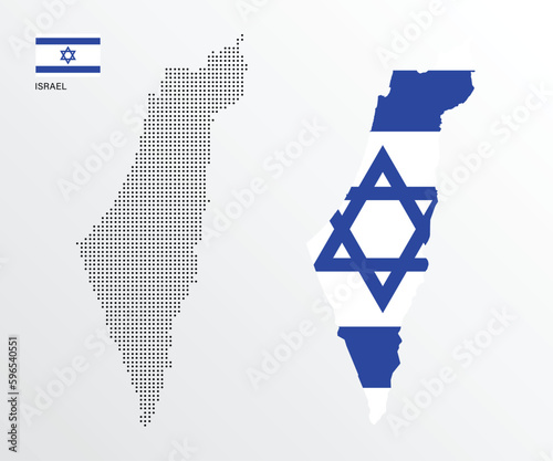 Set of political maps of Israel with regions isolated and flag on white background