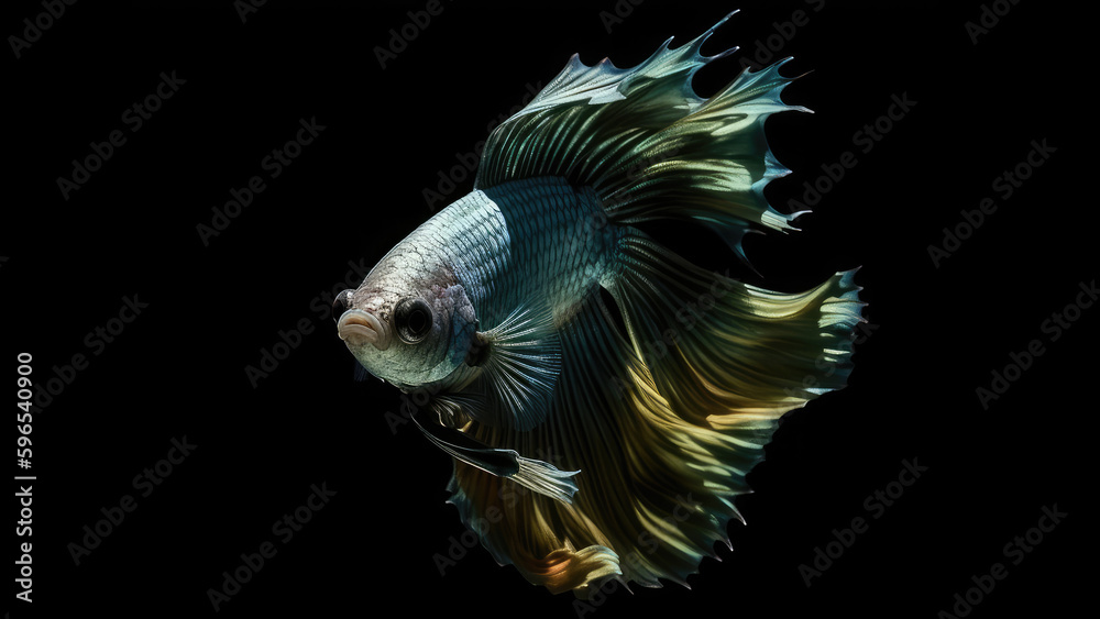 Beautiful siamese betta fish, fighting siamese fish with green blue red orange gold black colours , underwater photography isolated on black background, Generative AI Beautiful siamese betta fish, fighting siamese fish with green blue red orange gold black colours , underwater photography isolated on black background, Generative AI
