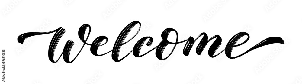 WELCOME text. Brush script calligraphy quote. Welcome sign Vector