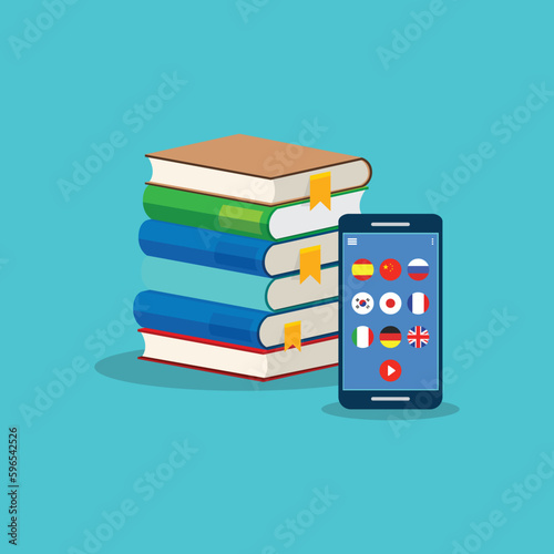Learning Foreign Language Courses. Smartphone with Educational App.	
