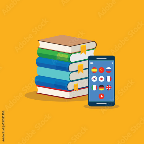 Learning Foreign Language Courses. Smartphone with Educational App.	