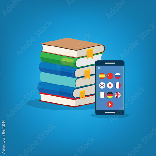 Learning Foreign Language Courses. Smartphone with Educational App.	