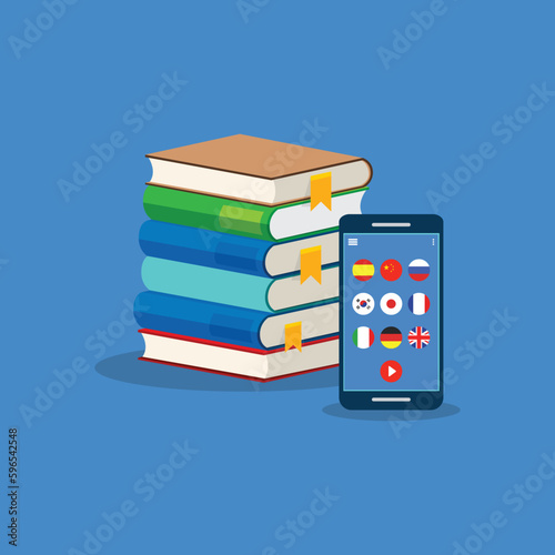 Learning Foreign Language Courses. Smartphone with Educational App.	