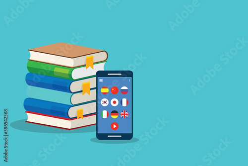 Learning Foreign Language Courses. Smartphone with Educational App.	