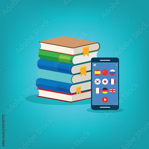 Learning Foreign Language Courses. Smartphone with Educational App.	