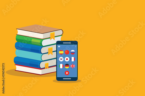 Learning Foreign Language Courses. Smartphone with Educational App.	