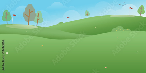 Countryside golf course illustration with blank space.