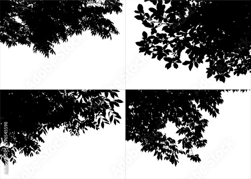 Set of realistic branches silhouettes in the corner