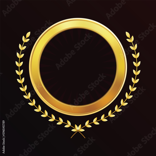 Royal gold medal laurel winner shiny badge emblem label.
