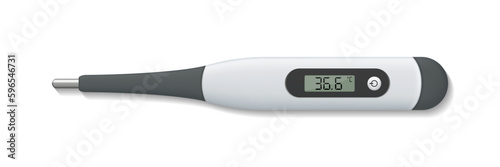 Medical thermometer. Realistic electronic measure equipment for temperature of body. Digital healthy care tool. Vector.