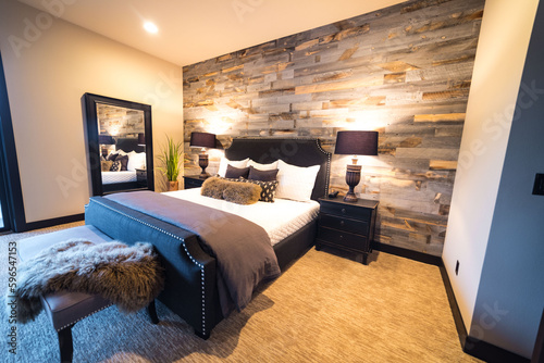 Vászonkép Beautiful Wood Wall in Master Bedroom