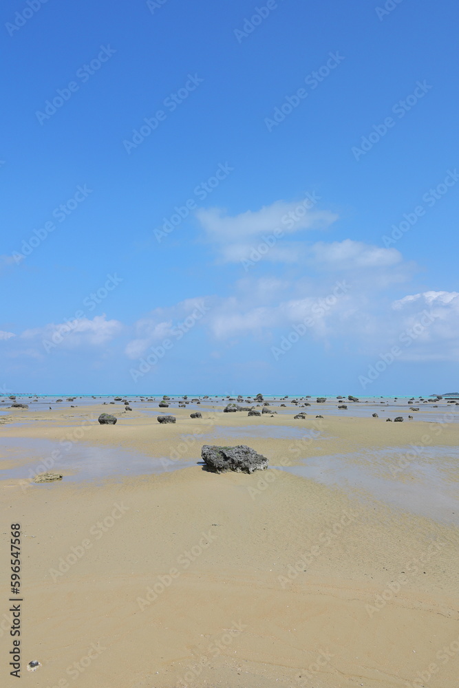 溶岩席が点在する遠浅の海