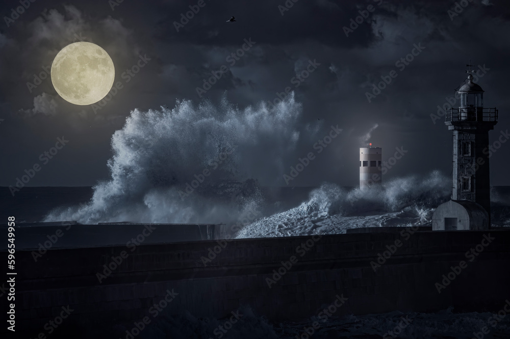 Moonlit stormy seascape