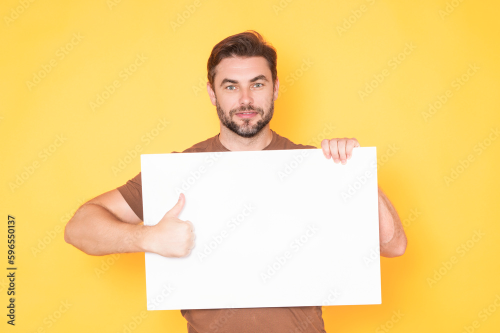 Good choice, recommend like concept with copy space. Man with blank sign board for advertising. Good choice, recommend like concept with copy space. Man with blank sign board for advertising.