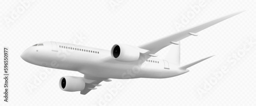 3d white plane flight isolated vector travel icon png. Realistic render of jet on transparent background. Airline commercial mockup for international fly on holiday. Charter aircraft blank template
