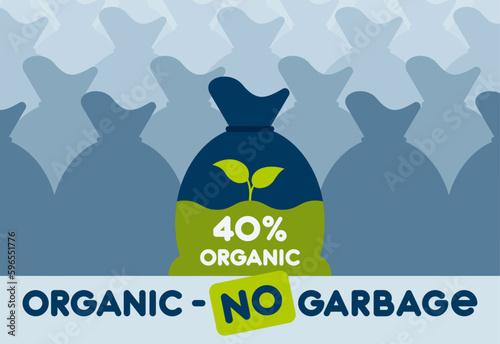 An illustration on an environmental theme, a background of garbage bags, a sprout in the trash.