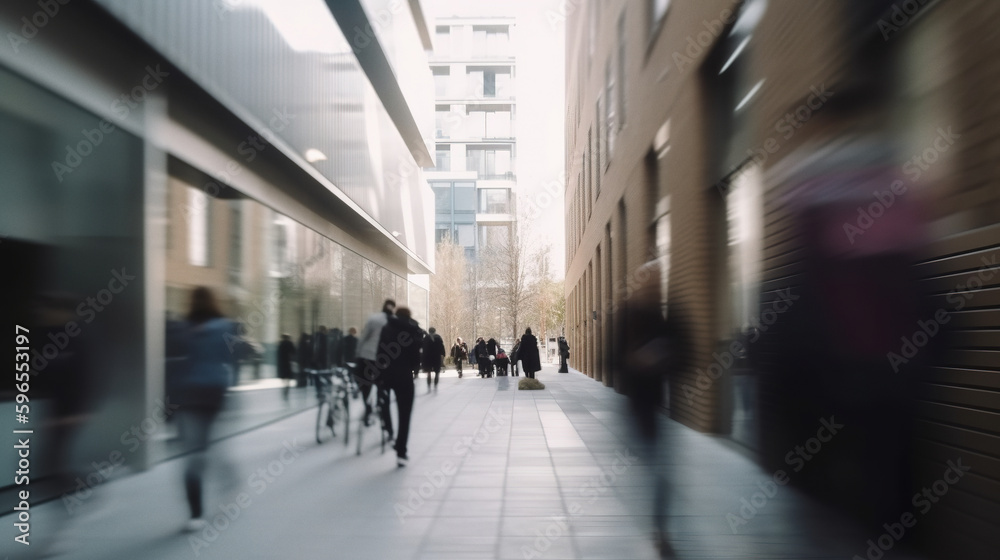 Blurred people at the street of modern business quarter. Photorealistic generative art. Blurred people at the street of modern business quarter. Photorealistic generative art.