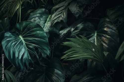 Tropical leaf border, floral pattern background. Generative AI