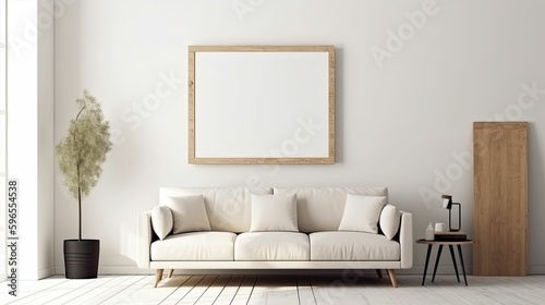 frame mockup in modern living room interior, Generative AI