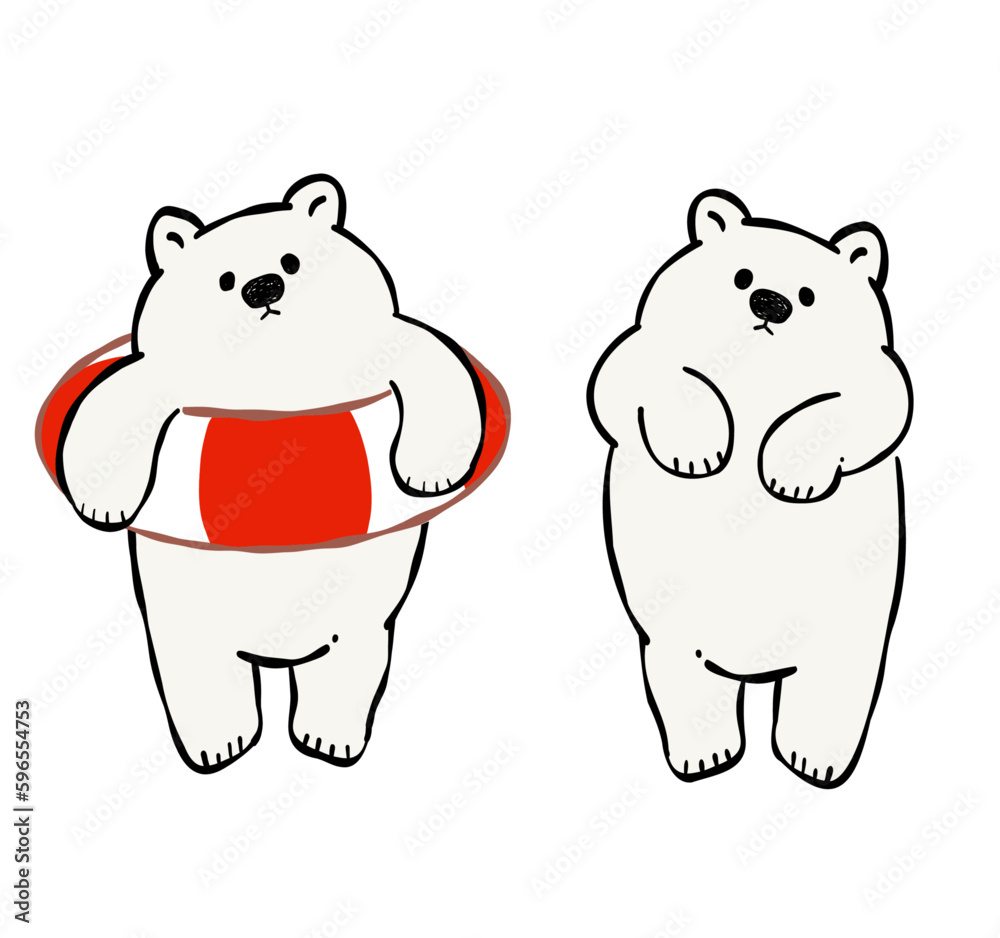 Obraz premium 浮き輪で浮かぶシロクマのイラスト