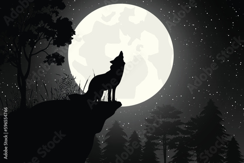 cute wolf and moon silhouette © Curut Design Store