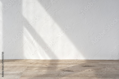Fotografie, Obraz Empty room design template, white plaster texture wall and beige wooden floor su