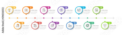 Infographic template for business. 12 Months modern Timeline diagram calendar with Gantt chart, presentation vector infographic.