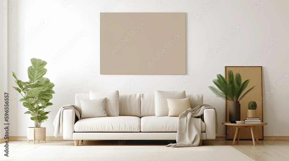 frame mockup in modern living room interior, Generative AI frame mockup in modern living room interior, Generative AI