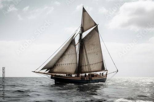 White background vintage 1800s sailboat isolated at sea. Generative AI