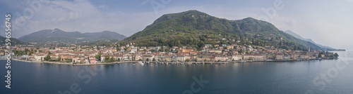 Tourist site on Lake Garda. Aerial view of the town on Lake Garda. Panoramic view of the historic part of Salò on Lake Garda Italy. © Berg