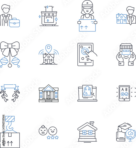 Citywide parcel delivery line icons collection. Logistics, Dispatch, Fulfilment, Tracking, Distribution, Courier, Packages vector and linear illustration. Messenger,Shipment,Airmail Generative AI