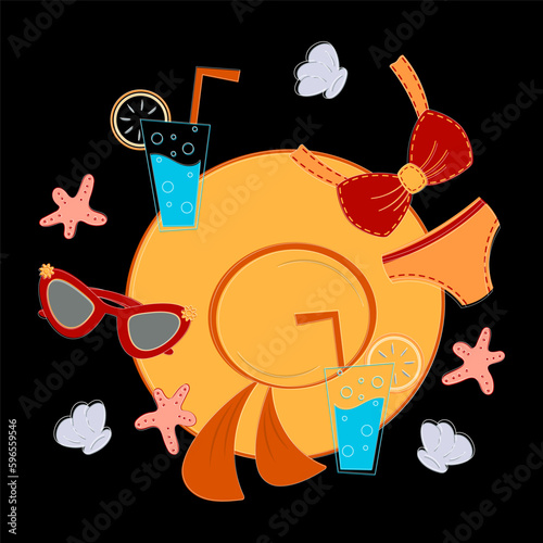 Beach time composition. Cartoon flat style illustrations. photo