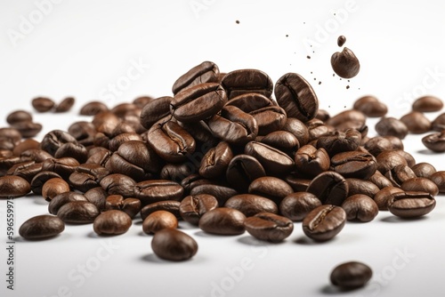 3D rendering of coffee beans on white background with clipping path. Generative AI