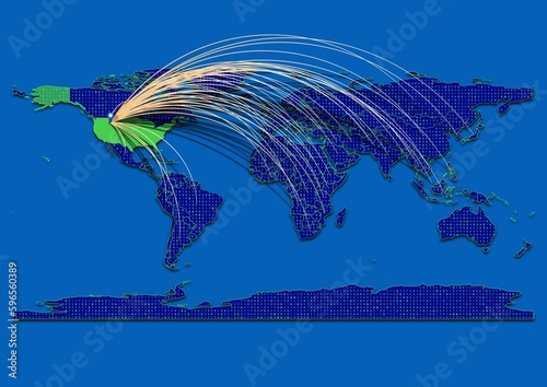 Vibrant, detailed map for United States of America emphasizing export, technology, trade and innovation. Ideal for businesses, entrepreneurs. Enhance presentations and marketing materials.