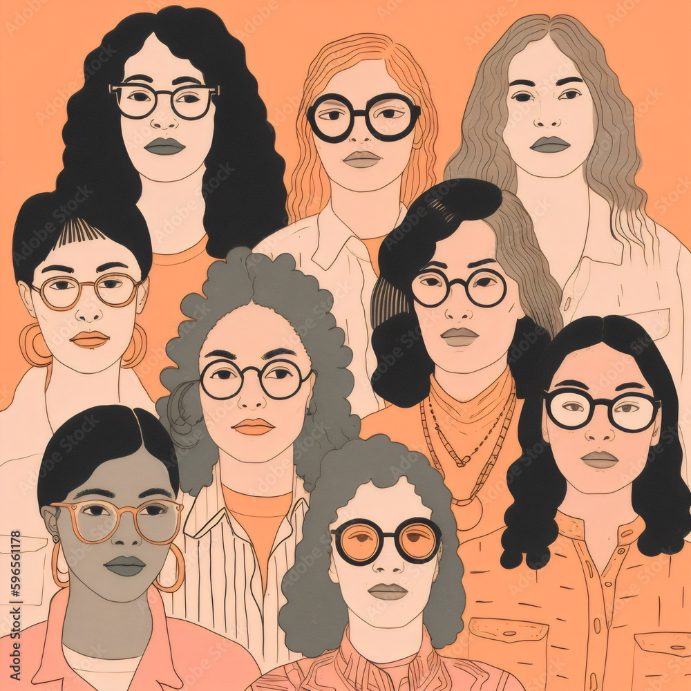 pattern illustration of group of diverse women in orange, brown and black, made with generative ai pattern illustration of group of diverse women in orange, brown and black, made with generative ai