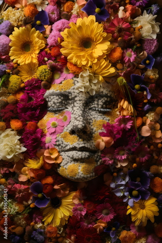 woman s face made from flowers  gaia 60s gerbera daisies  made with generative ai