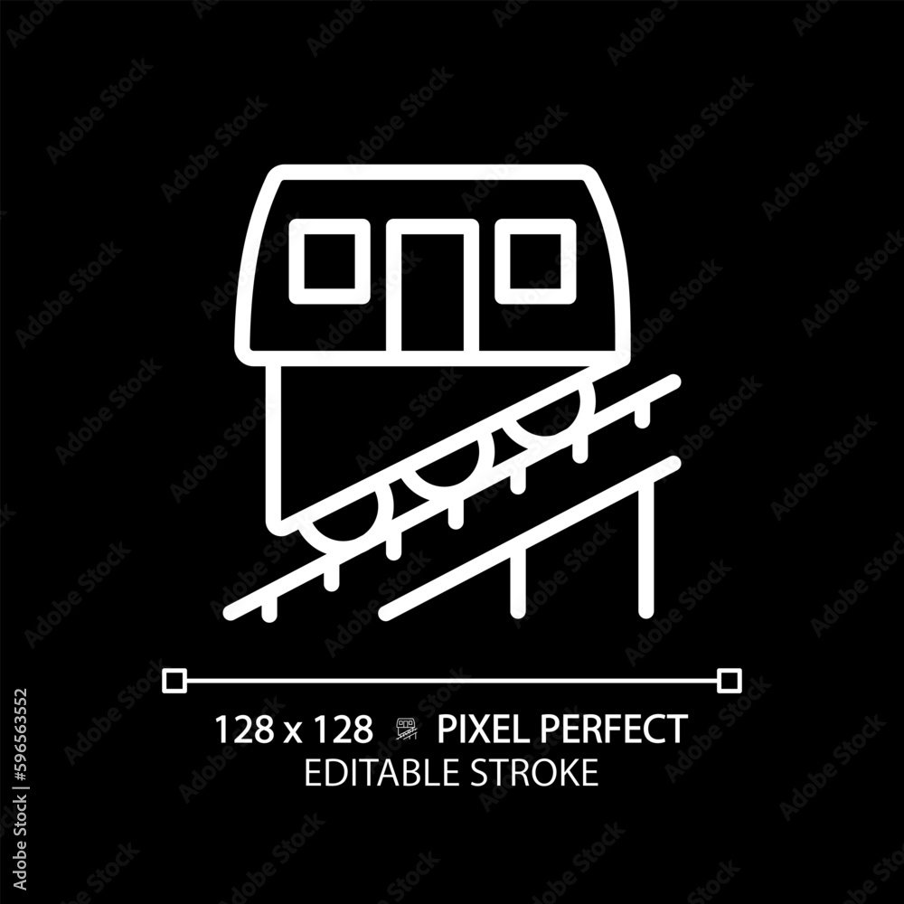 Funicular pixel perfect white linear icon for dark theme. Cable railway ...