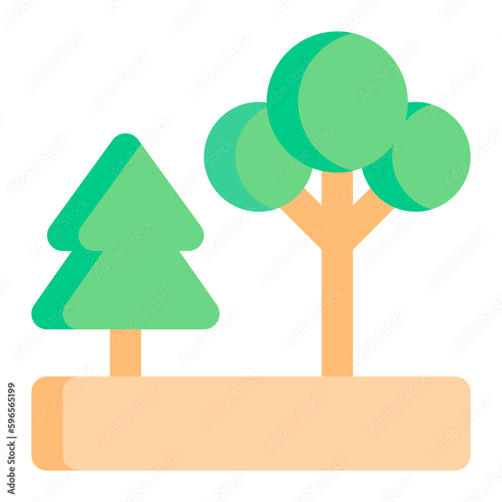 Isolated garden in flat icon on white background. Park, landscape, trees, outdoors Isolated garden in flat icon on white background. Park, landscape, trees, outdoors