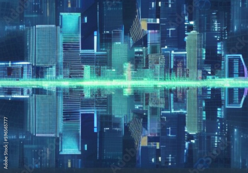 Experience the digital metropolis with  The Digital Cityscape  stock photo  showcasing the interconnectivity of modern business and technology. Futuristic and abstract  with glowing data lines.