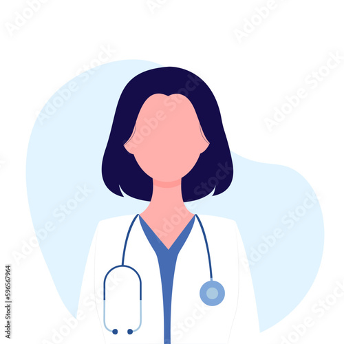 Female doctor therapist or pharmacist with short hair. Doctor with stethoscope. Concept - doctor, healthcare. Vector illustration in flat cartoon style. Isolated on white background.