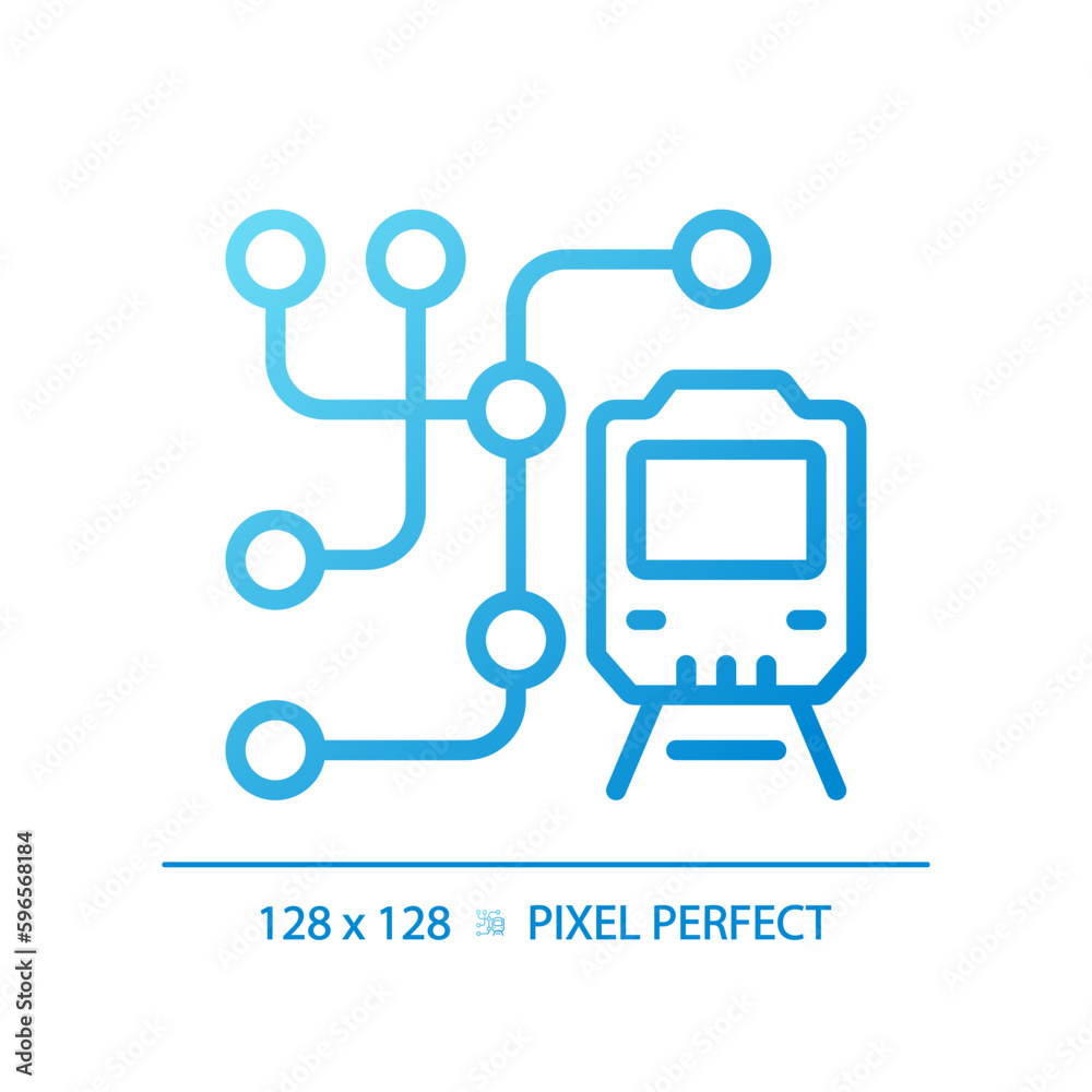 Metro map pixel perfect gradient linear vector icon. Subway network. Public transport system. Underground railway. Thin line color symbol. Modern style pictogram. Vector isolated outline drawing Metro map pixel perfect gradient linear vector icon. Subway network. Public transport system. Underground railway. Thin line color symbol. Modern style pictogram. Vector isolated outline drawing