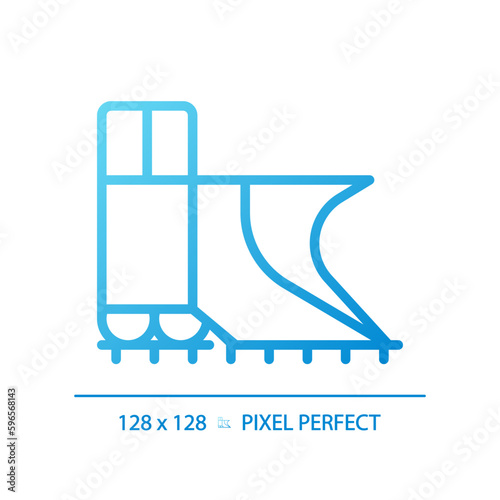 Snowplow train pixel perfect gradient linear vector icon. Steam engine. Railroad snow removal equipment. Rail cleaning. Thin line color symbol. Modern style pictogram. Vector isolated outline drawing