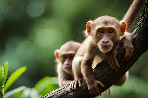 a long tailed macaque sitting on a tree photo