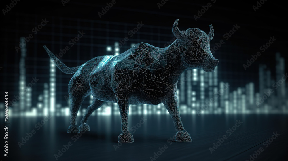 Fototapeta premium Bullish stock market background with Bull - Generative AI
