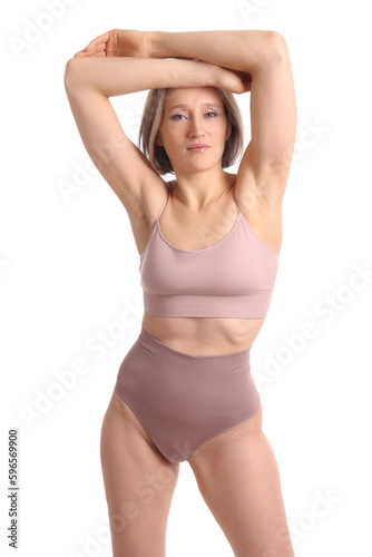 young woman in lingerie on white