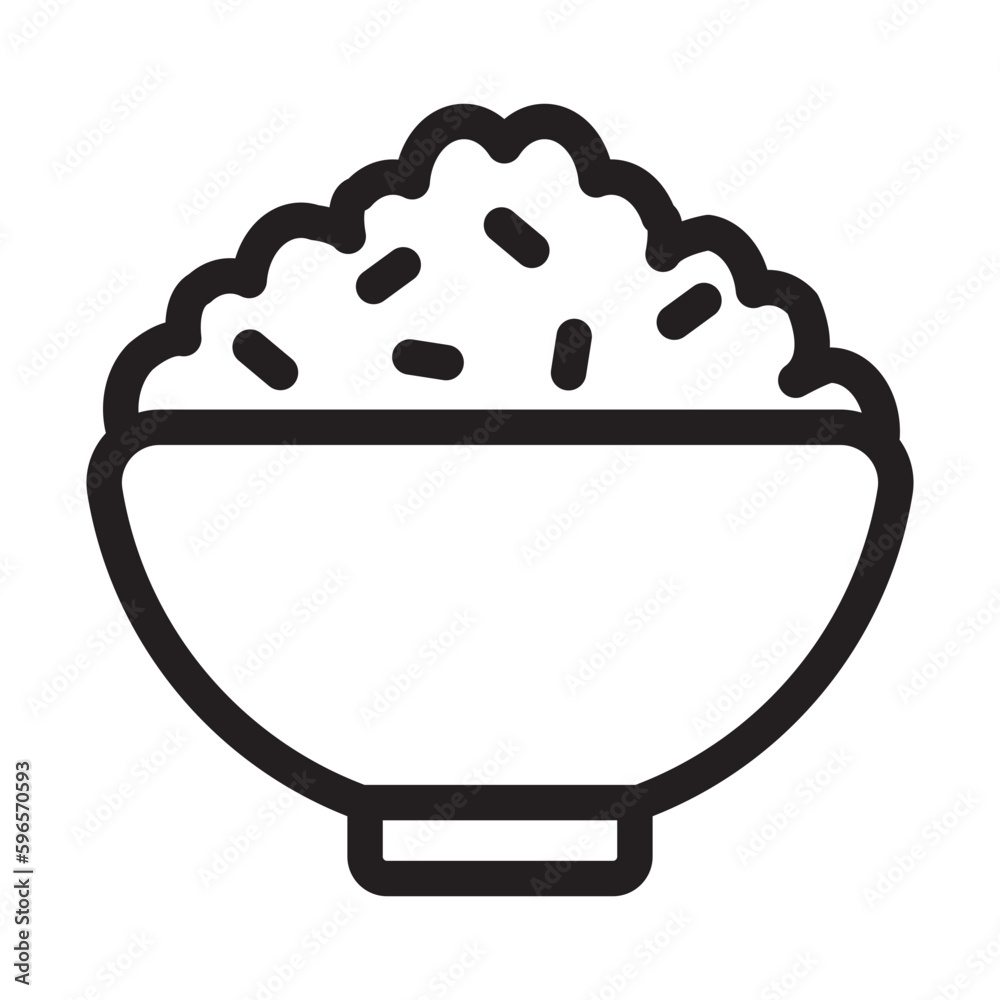 Rice bowl vector icon. Japanese rice bowl. Cooked rice. Stock Vector